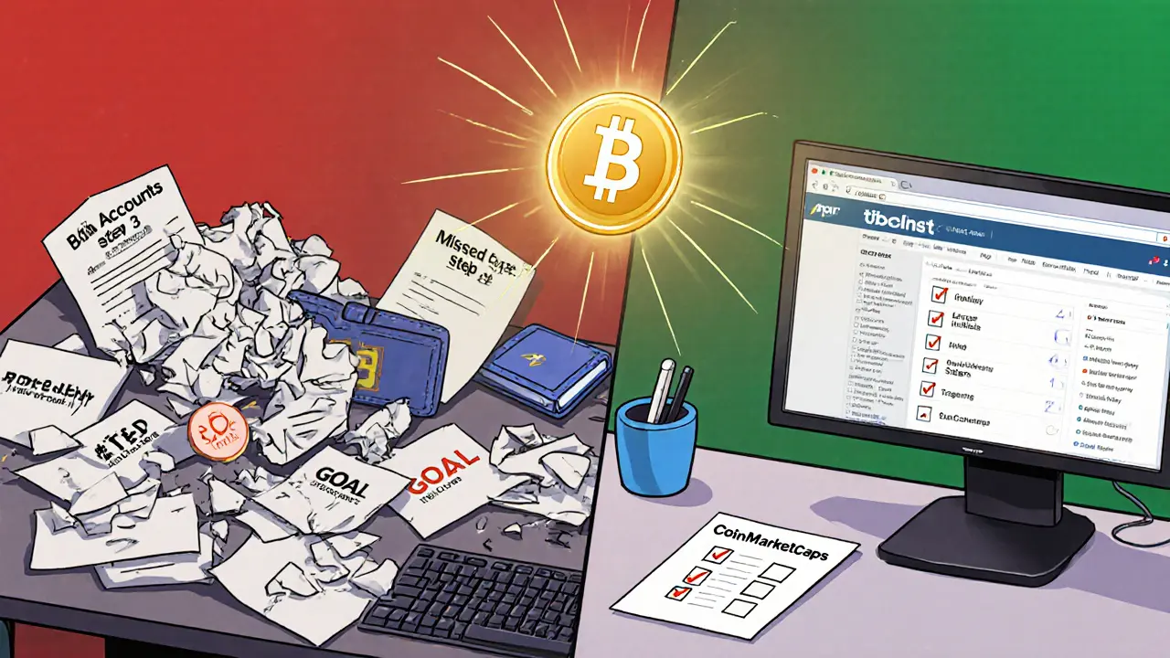 Split scene: chaotic failed attempt vs. organized successful path to claiming a TopGoal NFT.