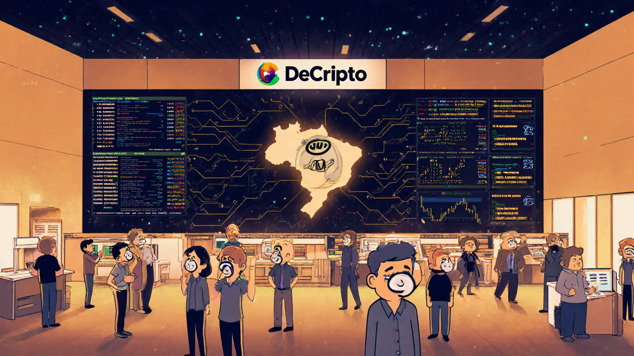 Brazilian users trade crypto with BRL only, while a real-time tax tracker named DeCripto monitors every transaction in the background.
