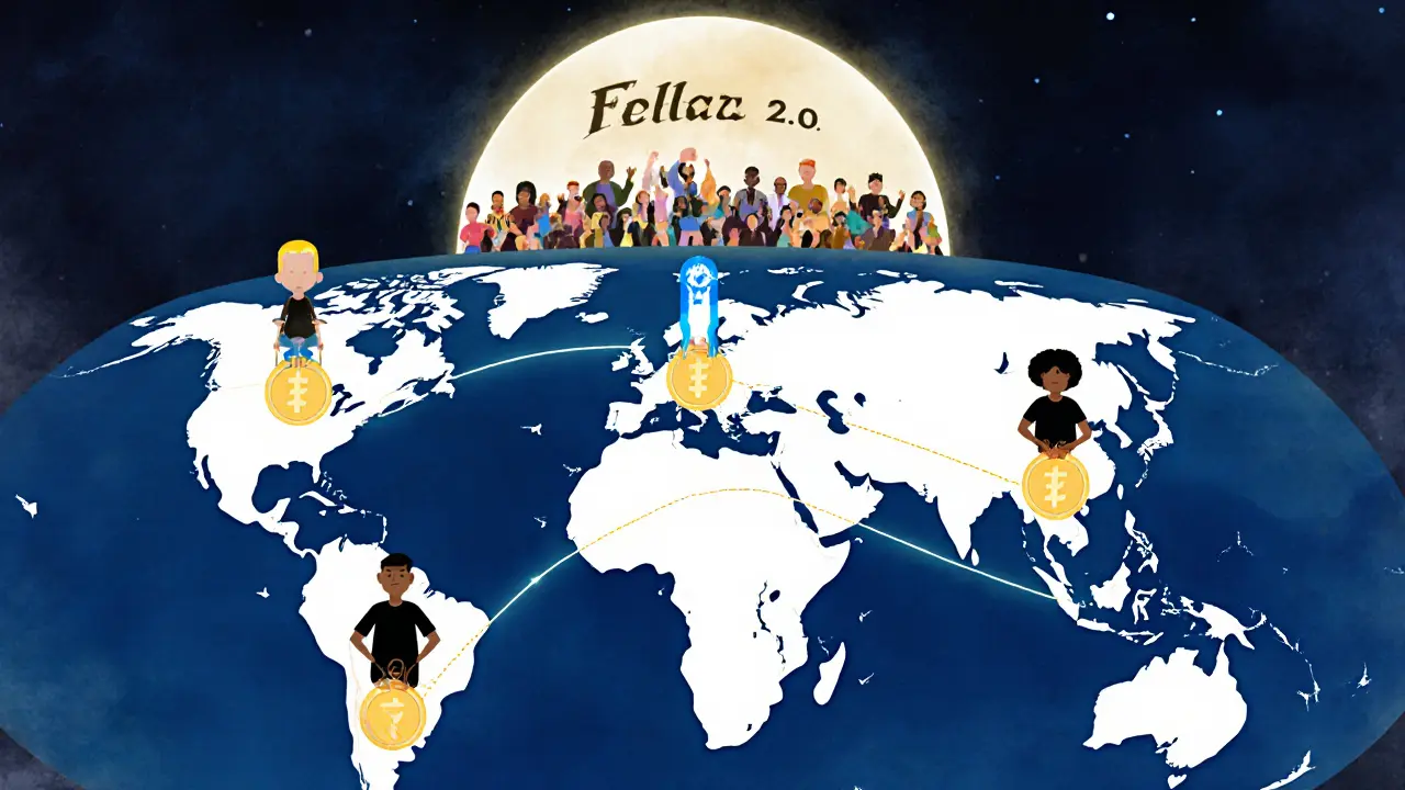 Global map linking artists across continents under the Fellaz metaverse dome.