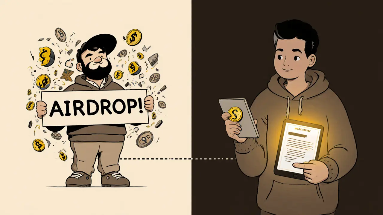 Contrasting figures: a hype-driven speculator vs. a quiet researcher focused on a smart contract, symbolizing different DeFi approaches.