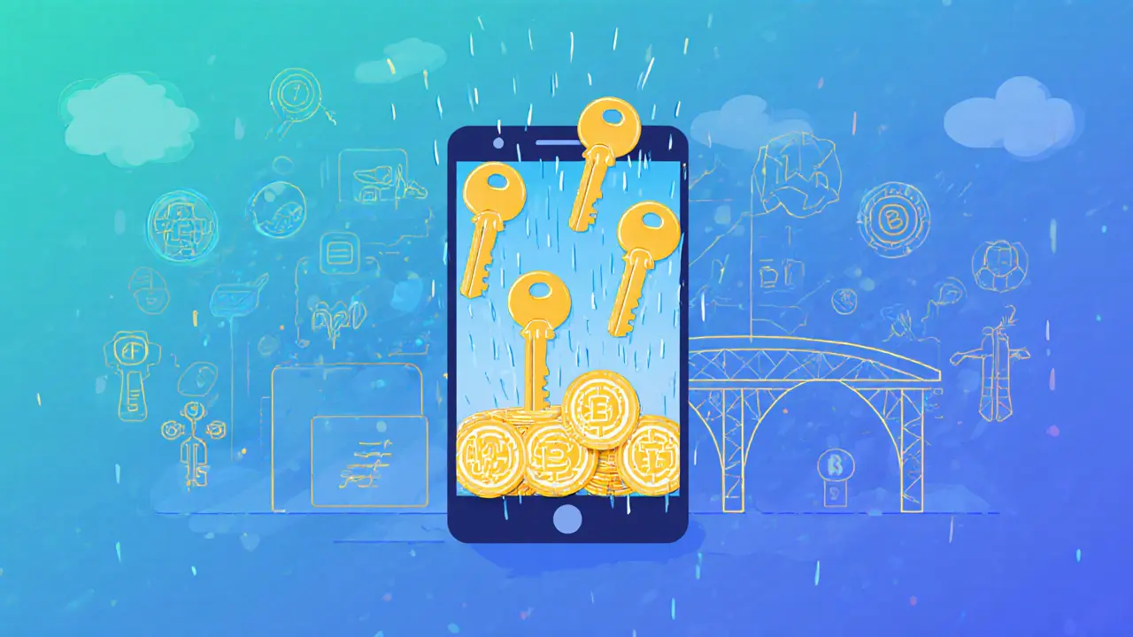 RICE Wallet app receiving golden keys that unlock ONUS tokens and ecosystem