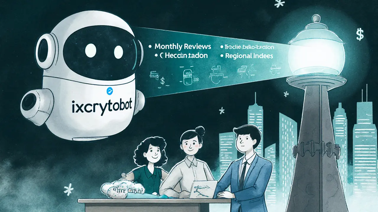 A Telegram bot delivers price data to users while an oracle beam scans exchanges, roadmap visible above.