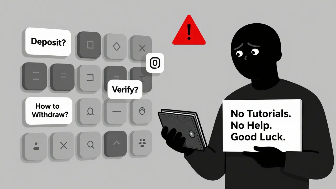 A confused user faces a wall of unclear options with no help in sight.