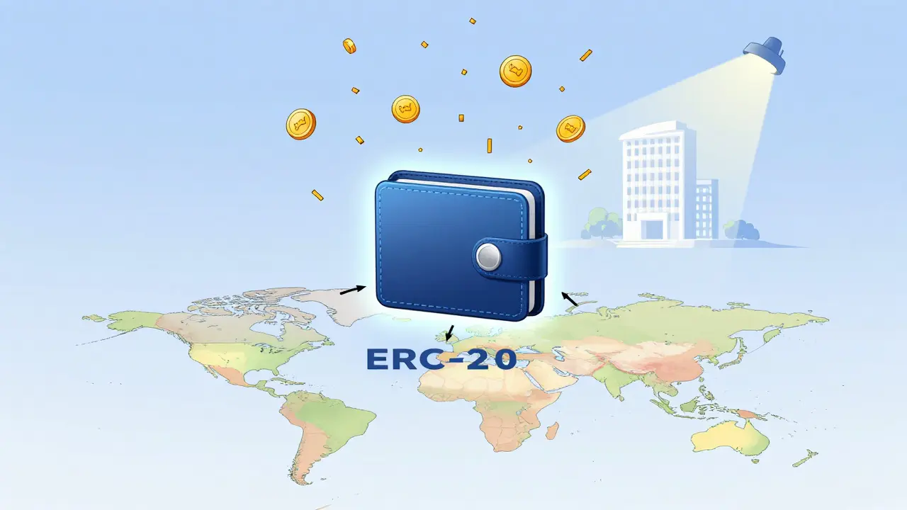 A digital wallet receiving OWL tokens from around the world with CoinMarketCap in background.