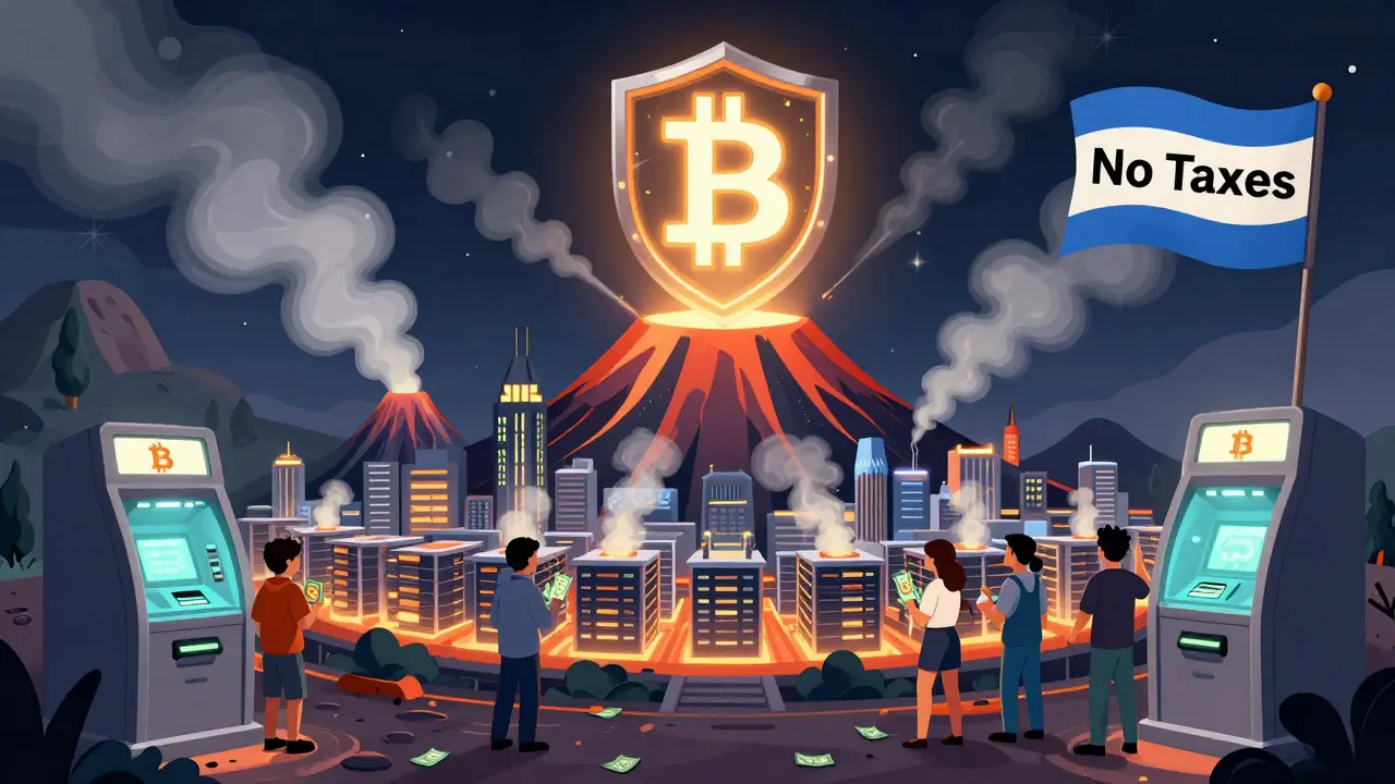 Bitcoin City built on a volcano with miners and tax-free ATMs under a legal shield