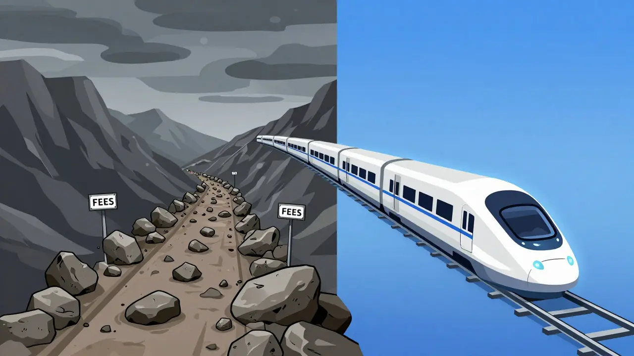 Illustrated comparison of crowded mainnet versus fast layer two network paths