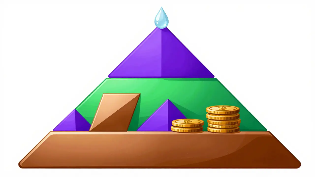 Layered pyramid stack representing asset allocation ratios and risk tiers