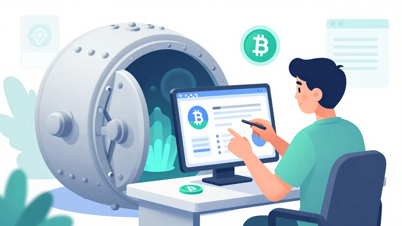 A user safely trading cryptocurrency on a professional and secure digital exchange platform.