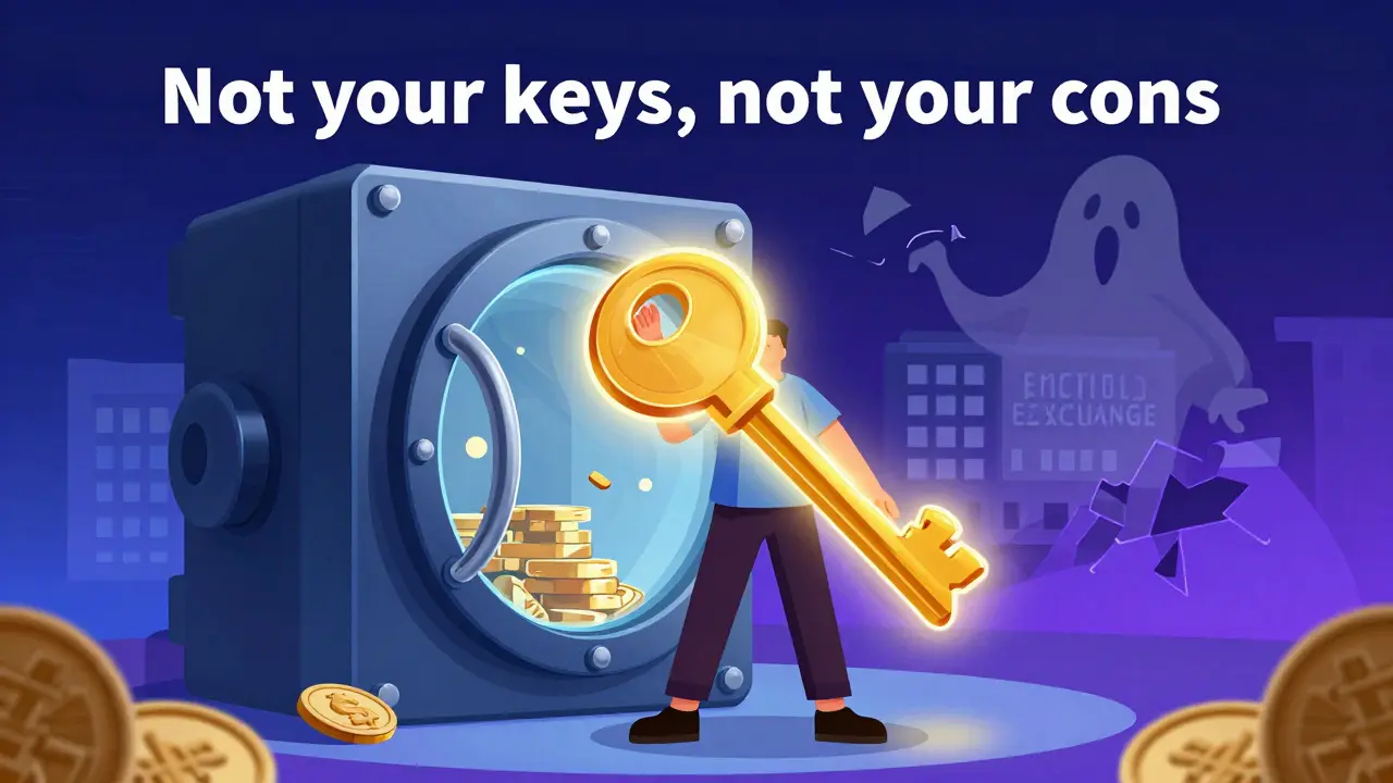 Illustration of a person holding a golden key to a secure digital vault