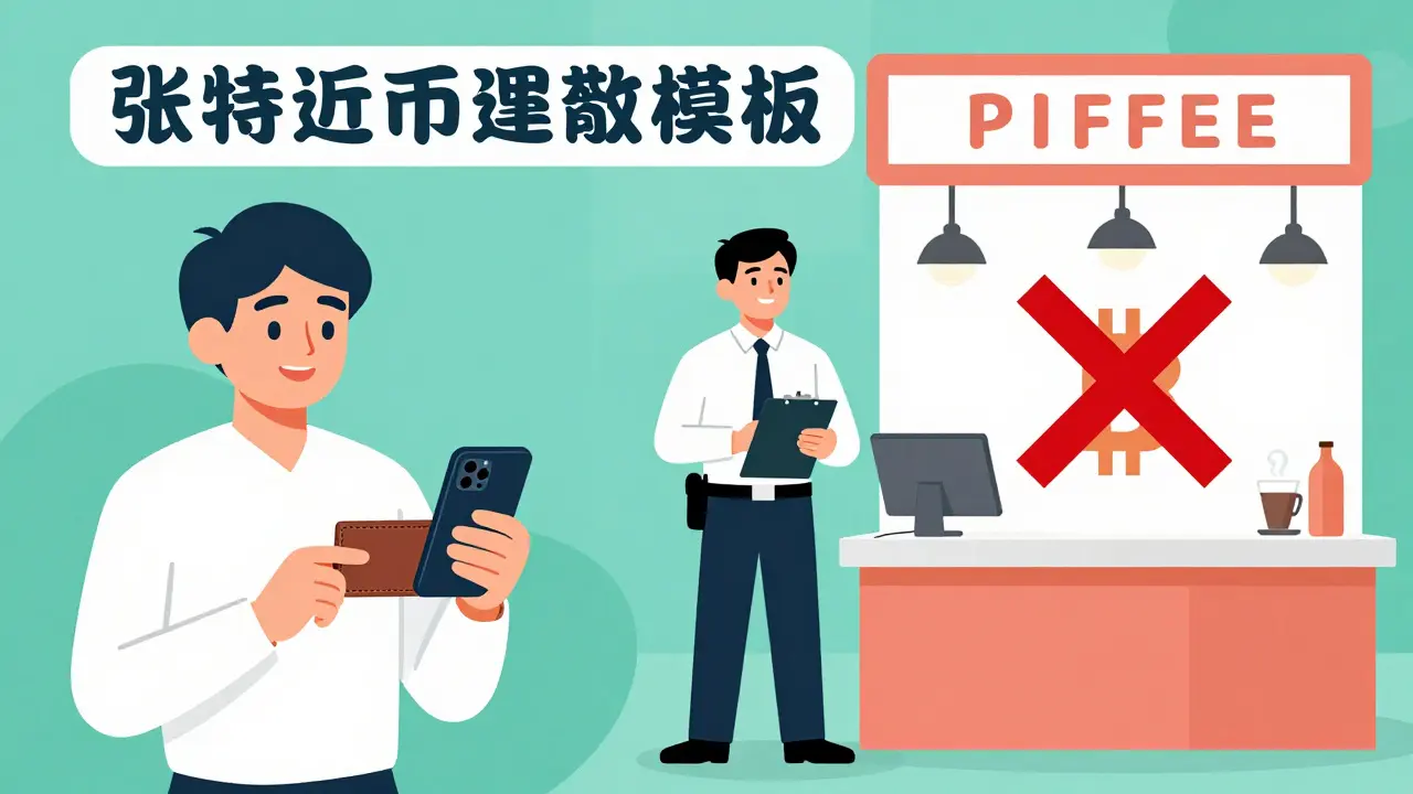 Split illustration showing legal crypto holding versus prohibited retail payments with a regulator.