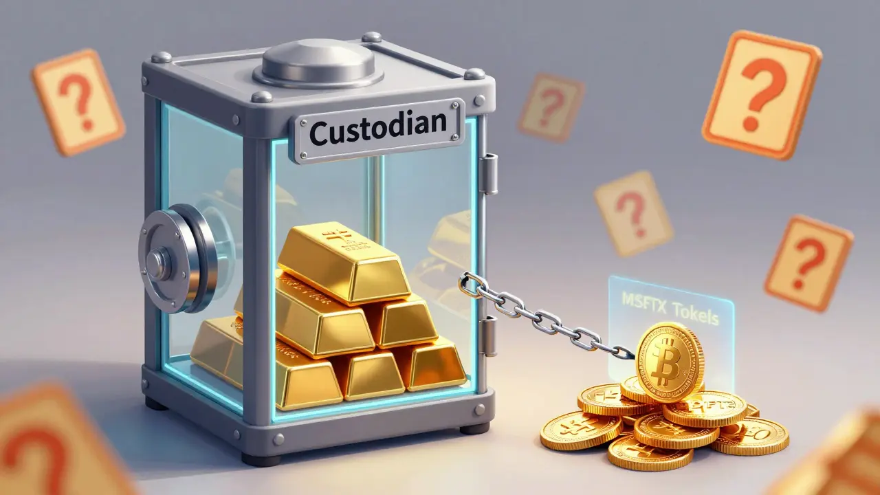 A visual metaphor for the custodial structure of tokenized stocks, showing physical shares secured in a vault linked to digital tokens.