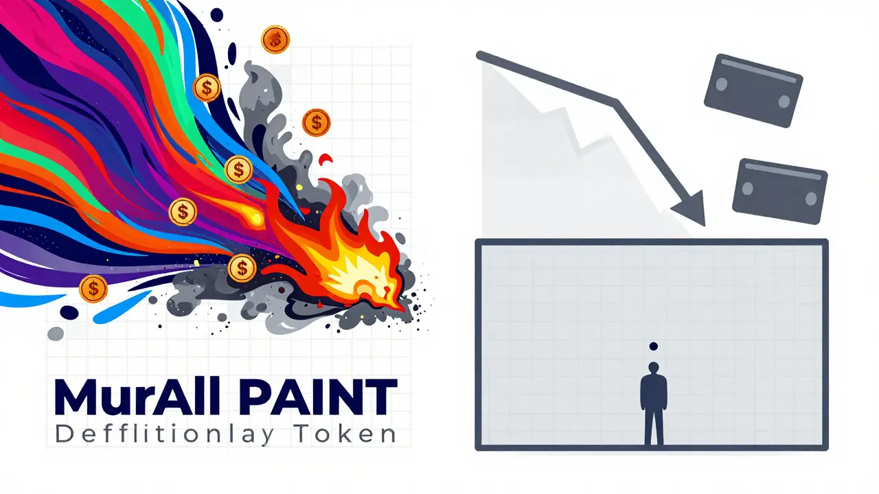 Conceptual art showing paint burning on a canvas vs. a faded, empty mural.