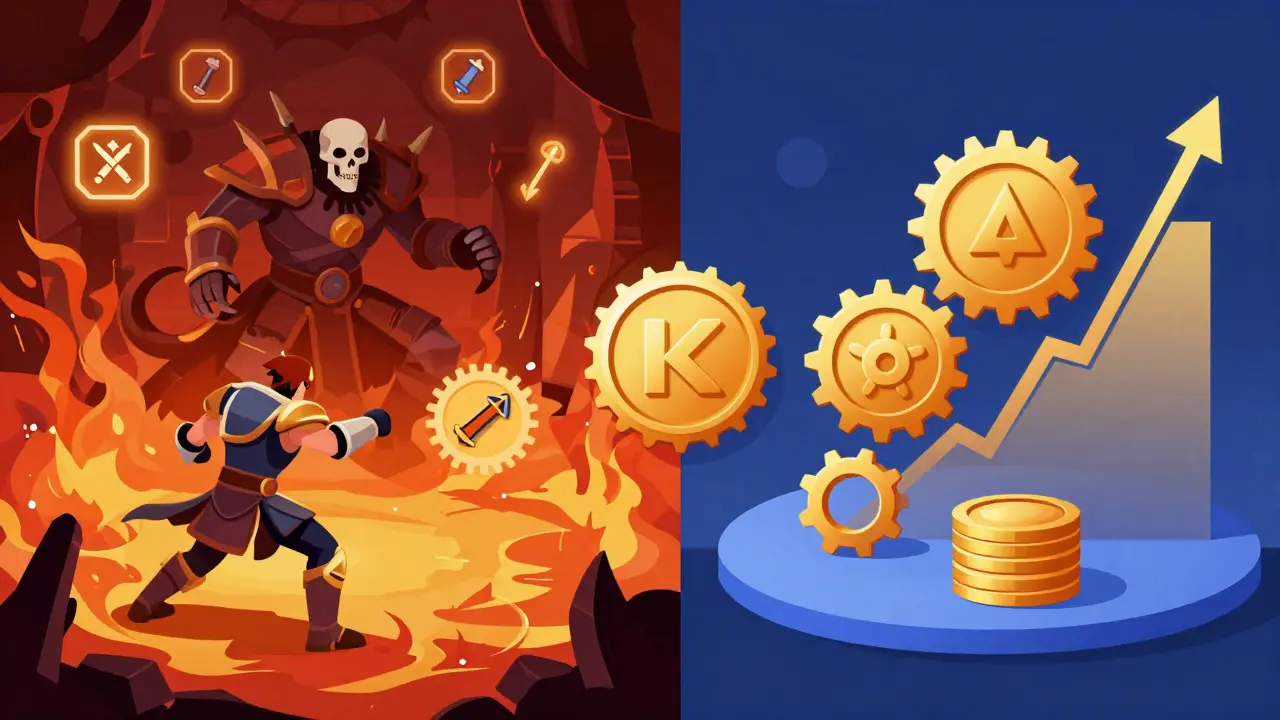 Illustration of PvP battle and token staking mechanics in Forest Knight