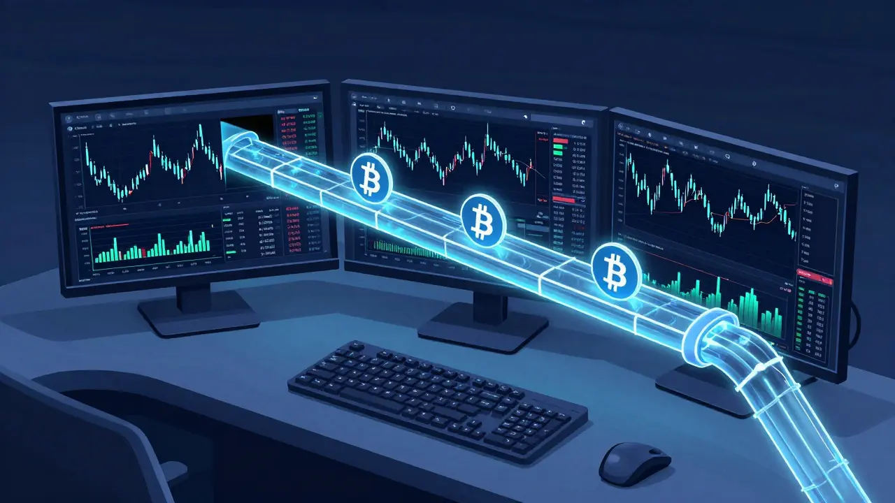 Conceptual art showing MT5 platform bridging forex and crypto trading