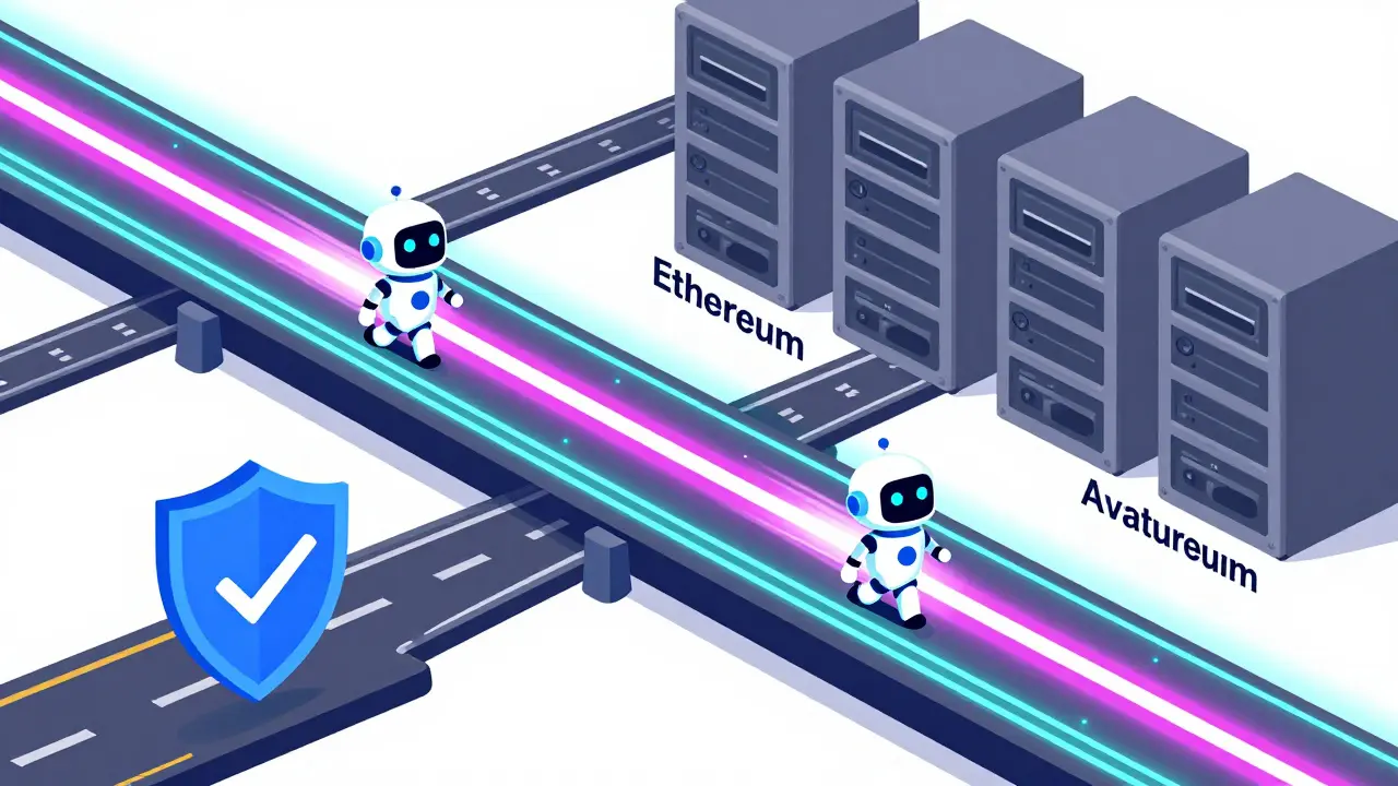 Futuristic highway illustrating fast, low-cost Avalanche blockchain transactions