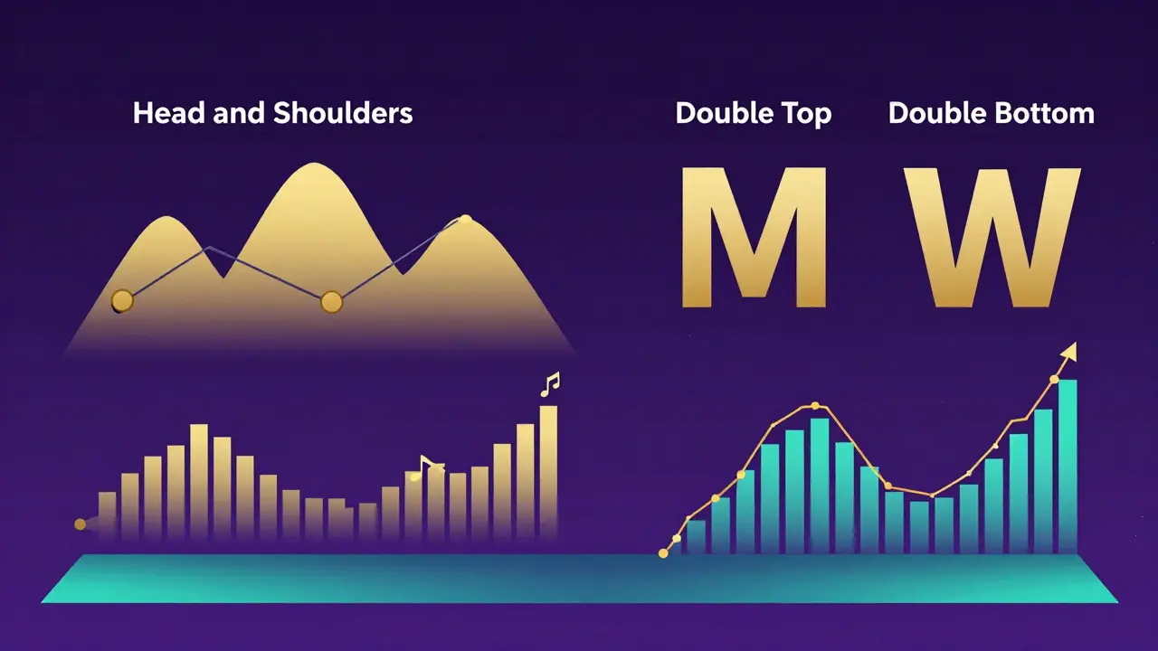 Illustration of head and shoulders and double top/bottom chart patterns