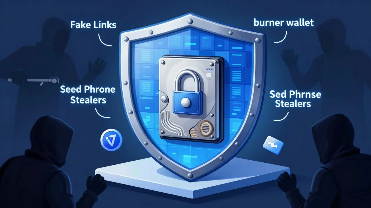 Secure cold storage wallet protected by shield from digital hackers
