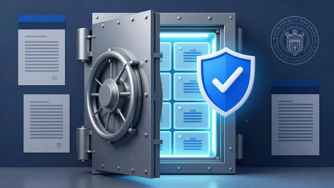 Secure digital vault with shield symbolizing crypto safety