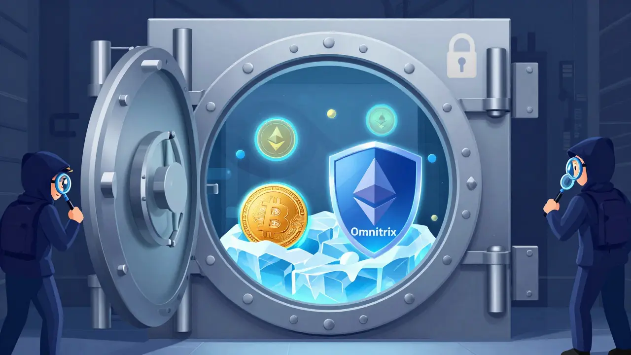 Secure vault storing crypto assets with Omnitrix protection shield
