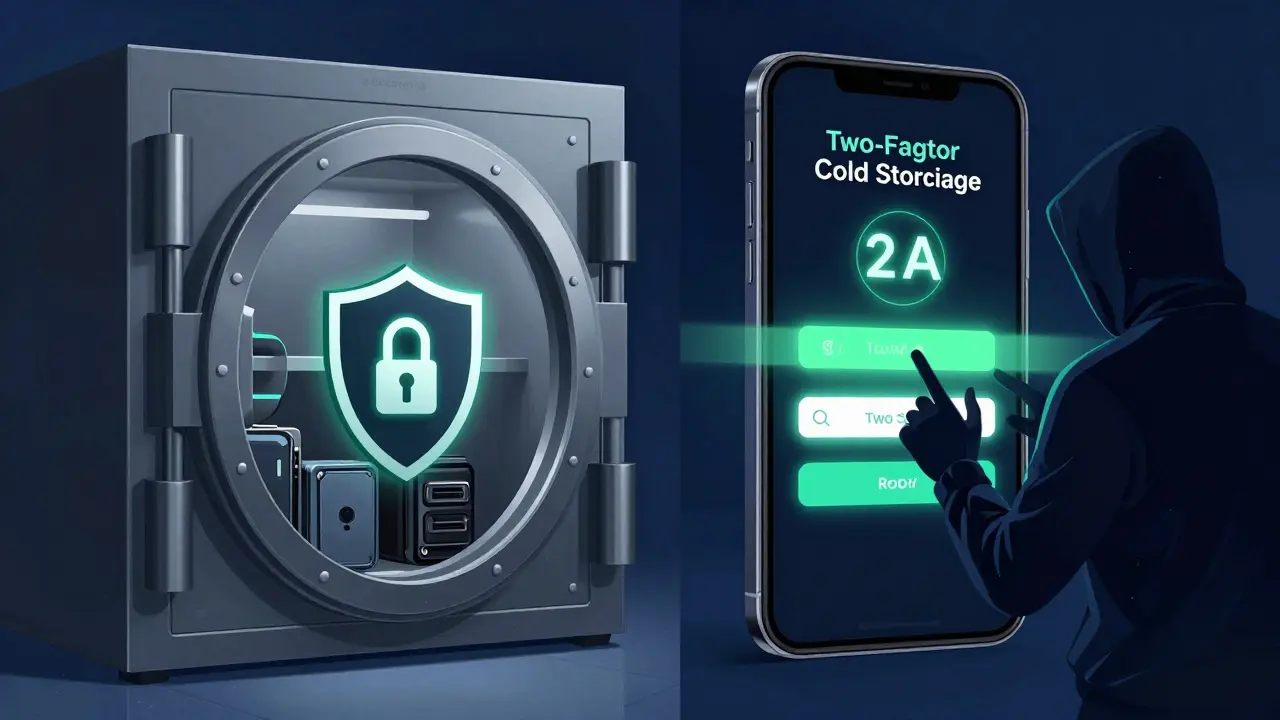 Visual metaphor for cold storage and two-factor authentication security