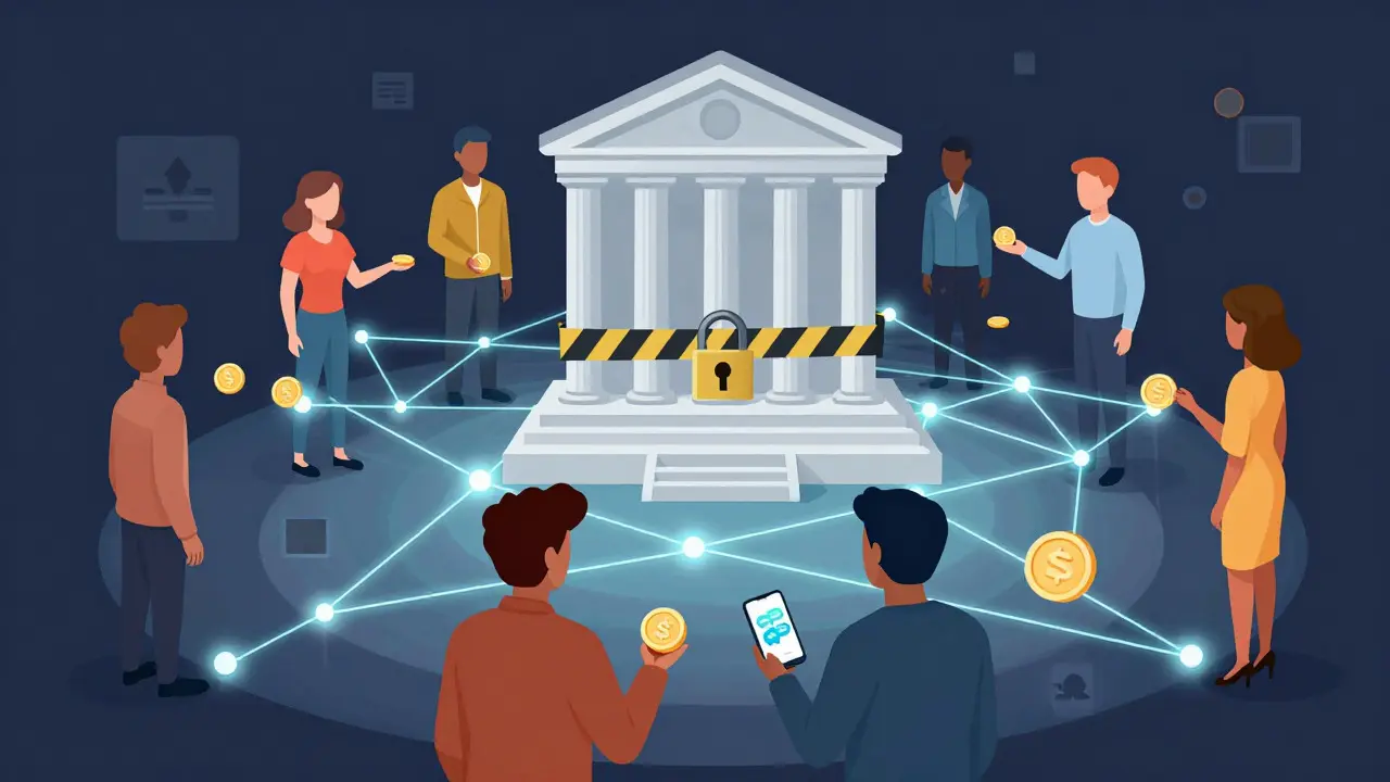 Anonymous users trading via P2P network bypassing locked banks