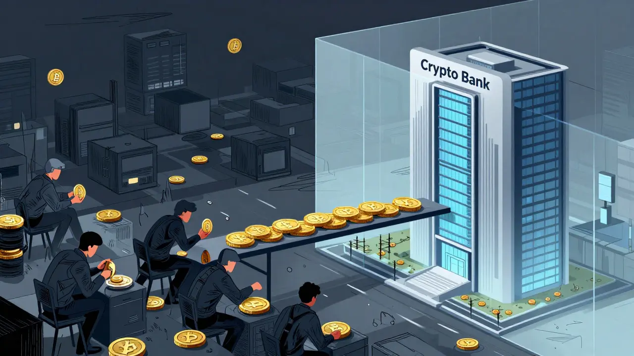 Contrast between current crypto struggles and future bank