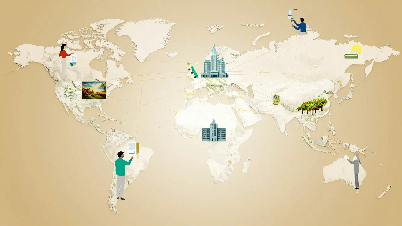 Global map illustrating accessible fractional ownership of various assets worldwide.
