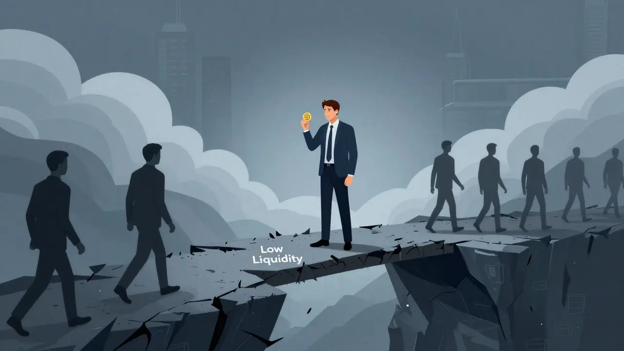 Illustration of an investor risking assets on a low-liquidity crypto bridge.