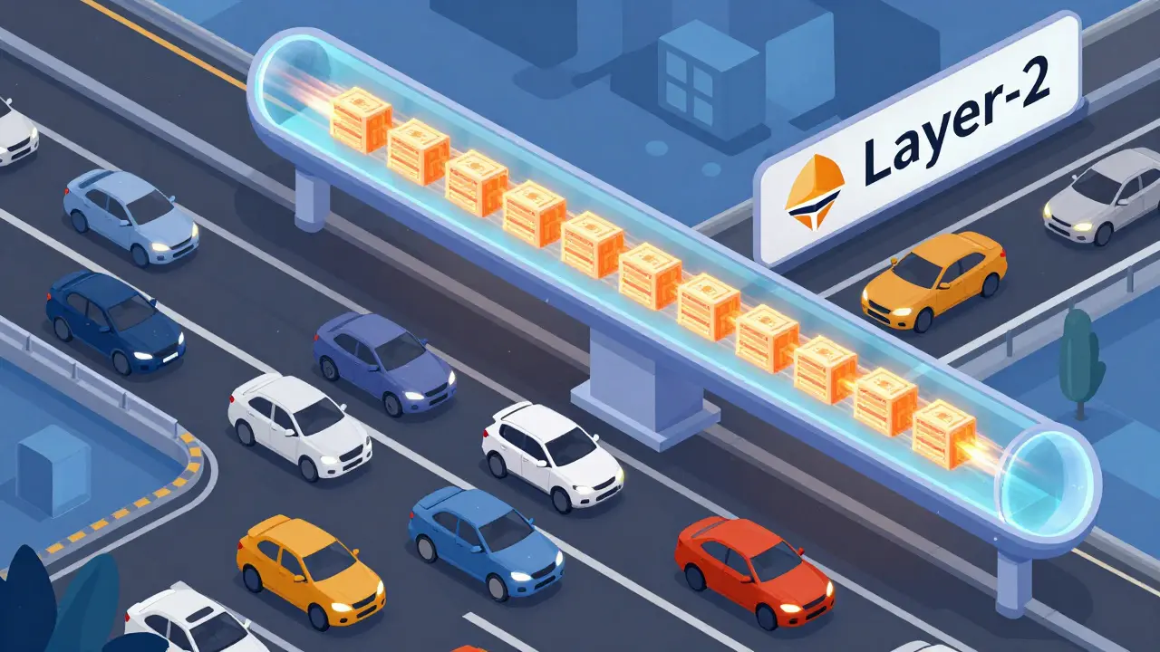 Illustration of Layer-2 networks speeding up blockchain transactions