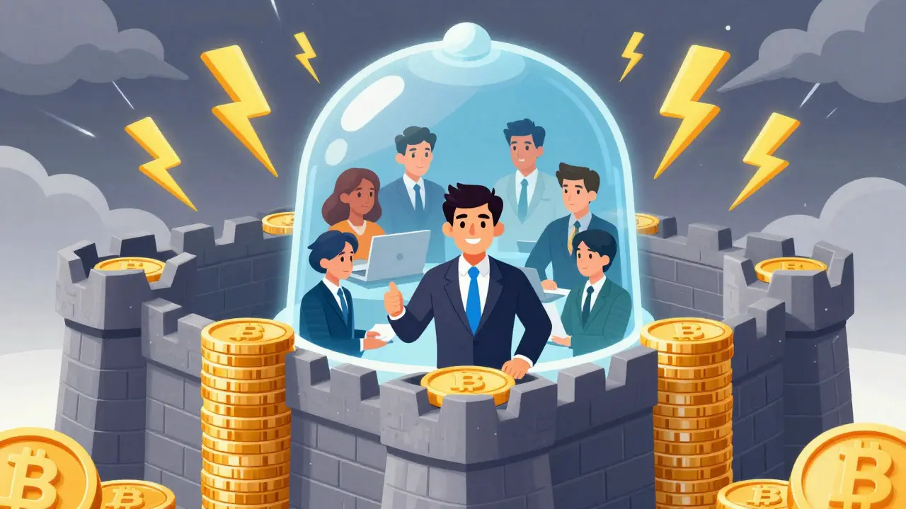 Cartoon showing diversified staking protecting assets from slashing