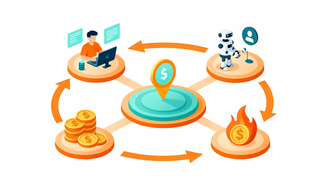Diagram of SERV token ecosystem loop with developers