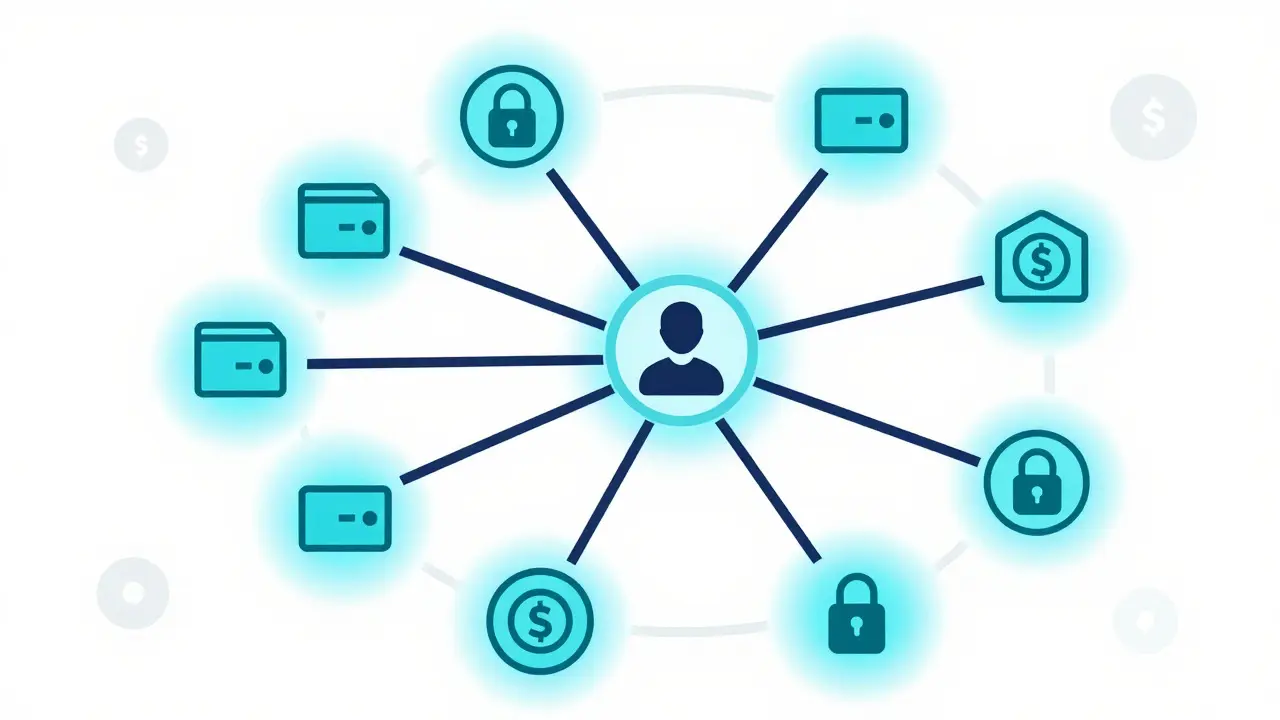 Diagram showing wallet clustering linking multiple addresses to one identity.