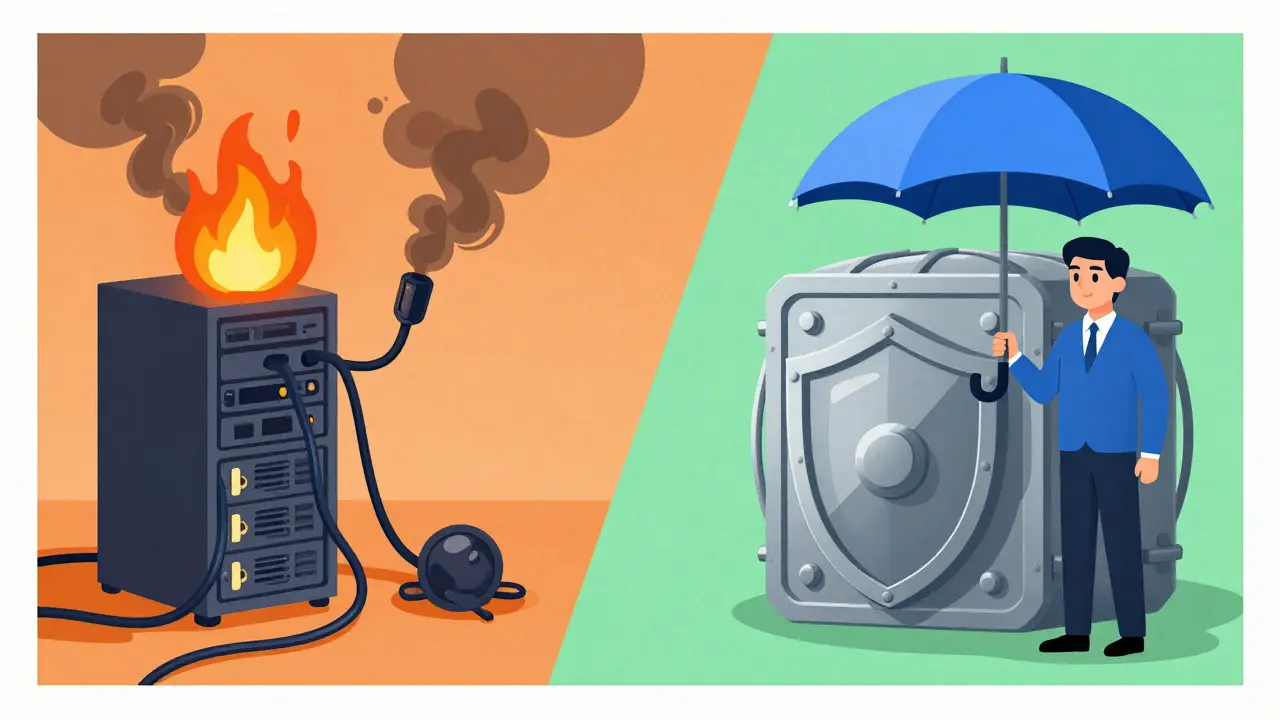 Illustration comparing risky self-hosting vs safe pooled staking