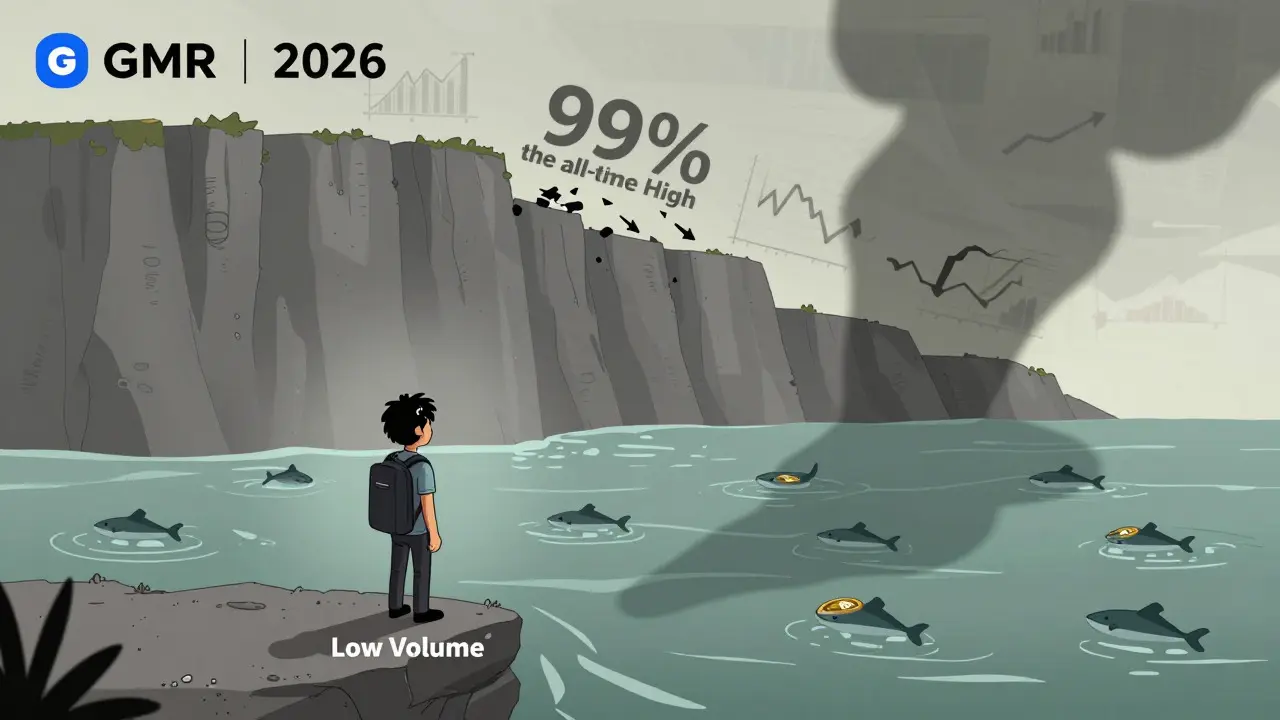 Illustration showing GMR token's liquidity crisis and massive price drop