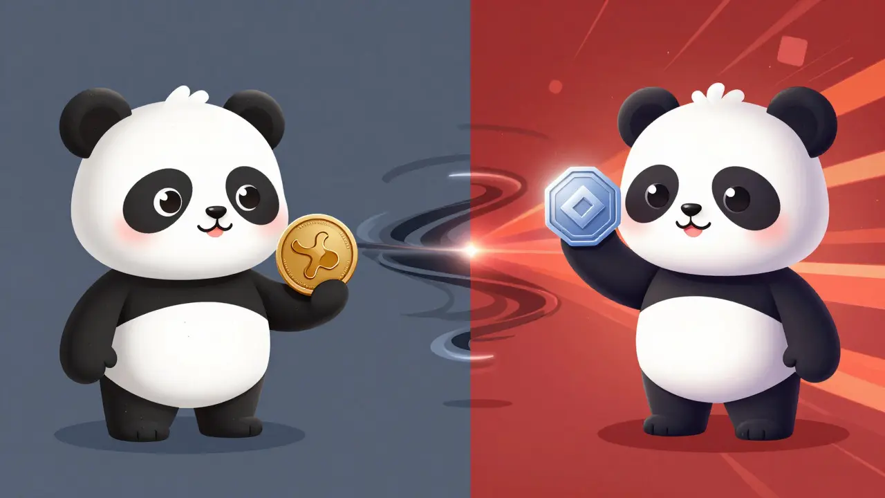 Split illustration showing the transition from an old panda token to a new modern one
