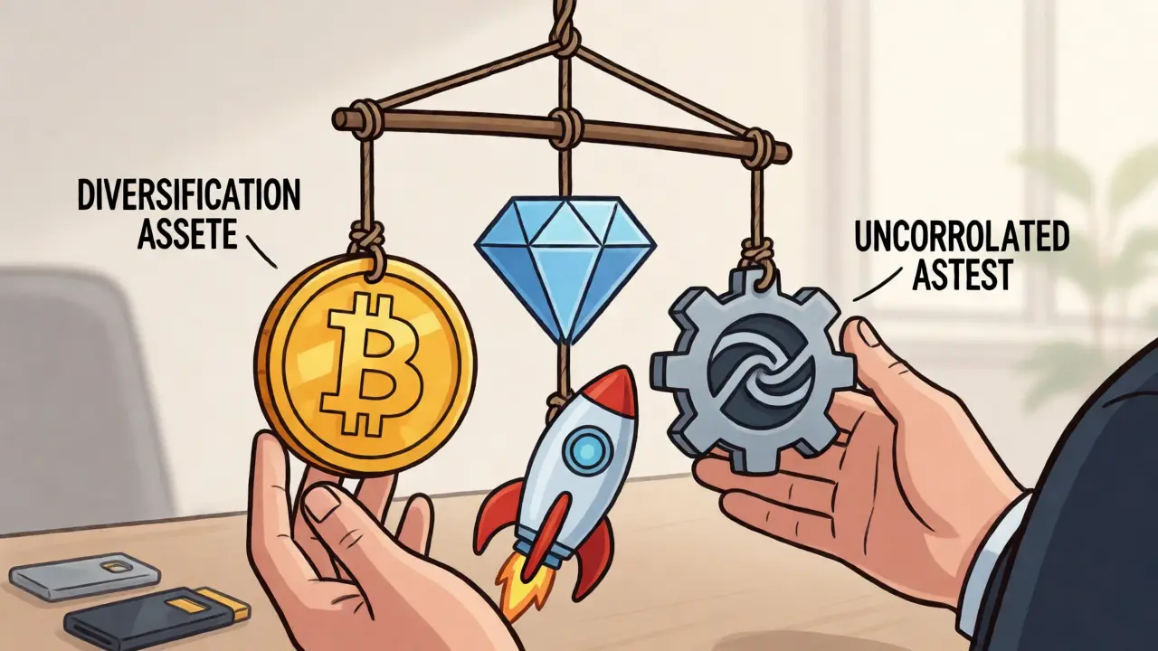 Balanced mobile of crypto assets adjusted by careful hands