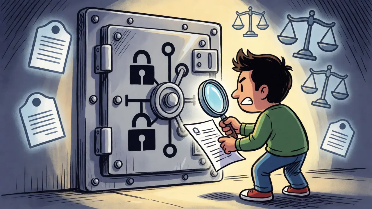 Cartoon character investigating a large vault to recover dormant crypto funds after the withdrawal deadline.