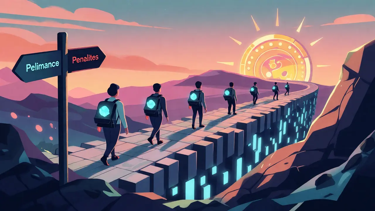 Figures walking a digital road toward a bright future of regulated crypto.