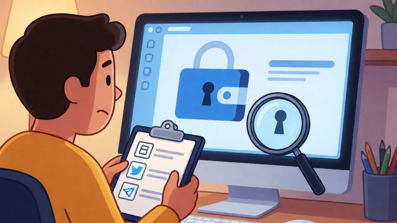 User checking wallet details on a screen with icons for quiz and social media tasks.