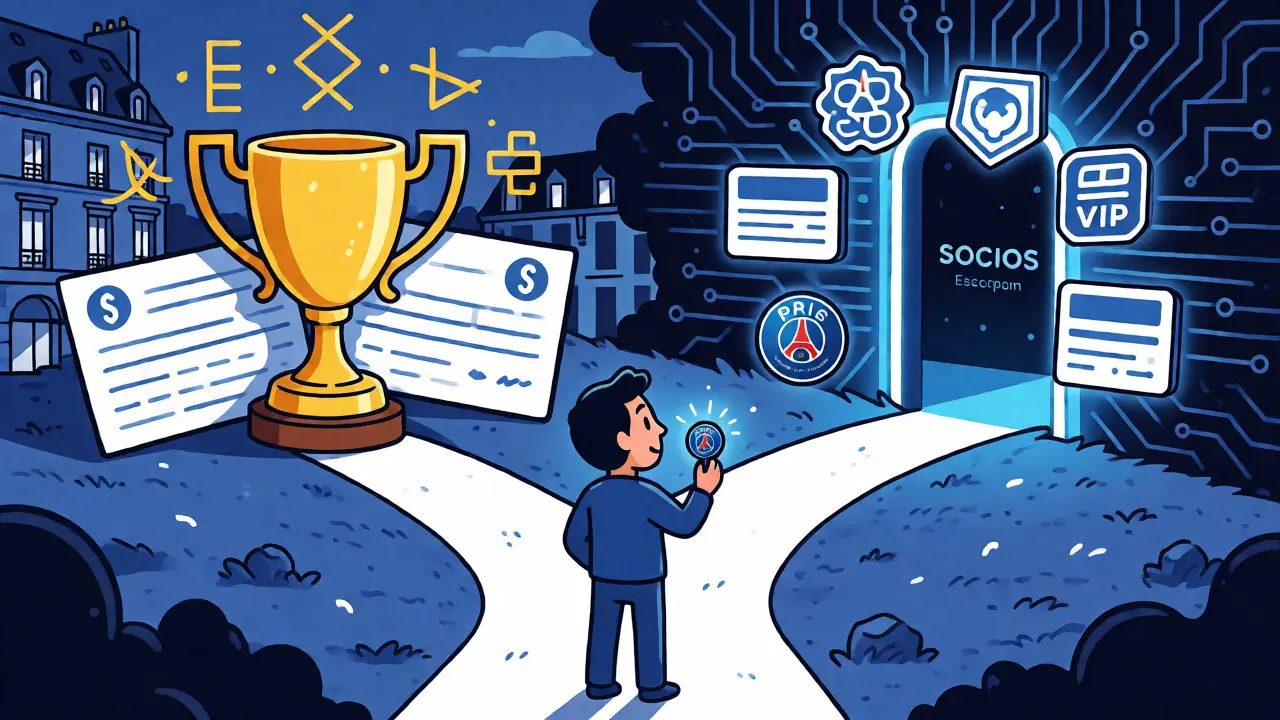 Fan choosing between traditional sports assets and digital fan token utilities.