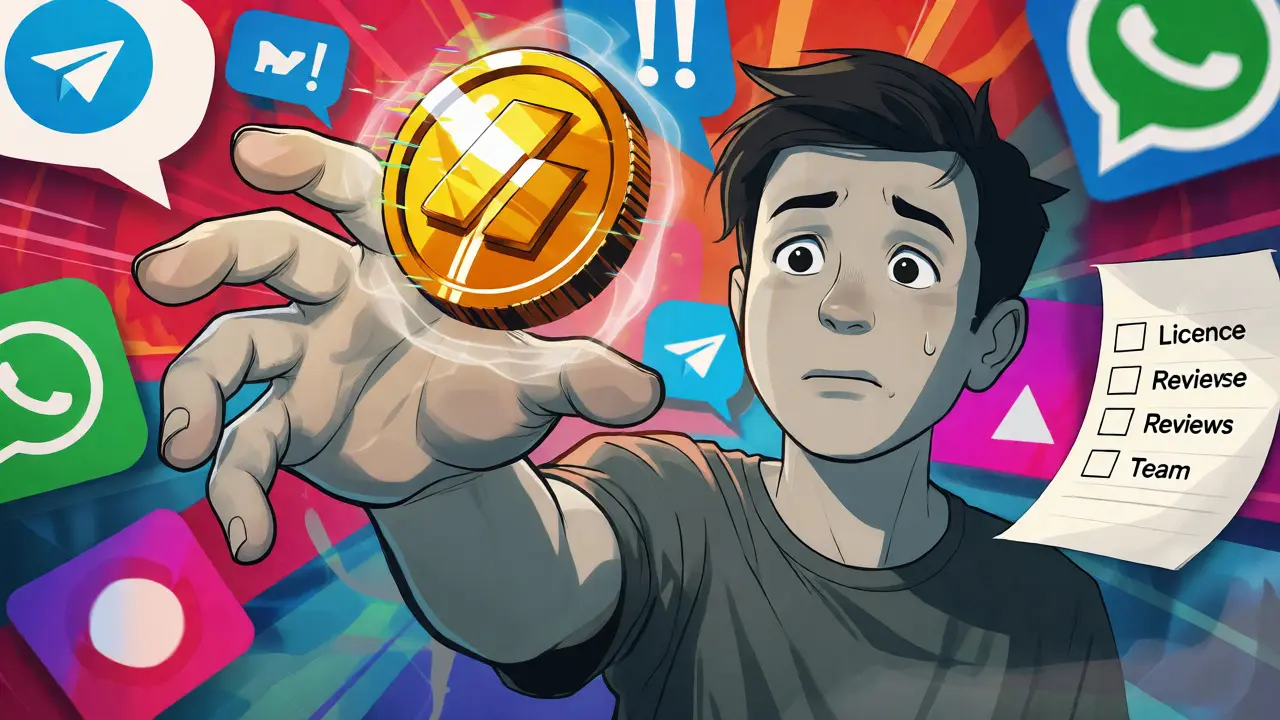 User trying to catch a fleeting crypto coin amidst social media alerts.